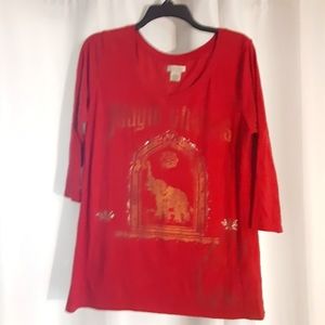Lucky brand  shirt XL burnt orange color with indian design elephant on front
